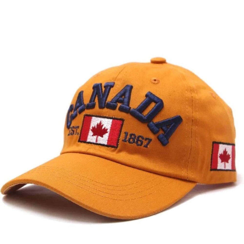 CANADA Yellow Baseball Cap, ADJUSTABLE Buckle Hat, Men,‎ Women, Canadian, Cotton